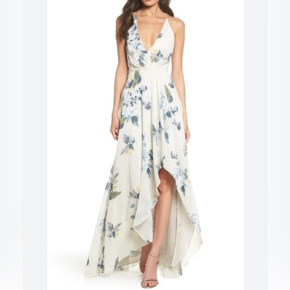 Jenny Yoo Women's Farrah Halter Faux Wrap Floral Chiffon Gown